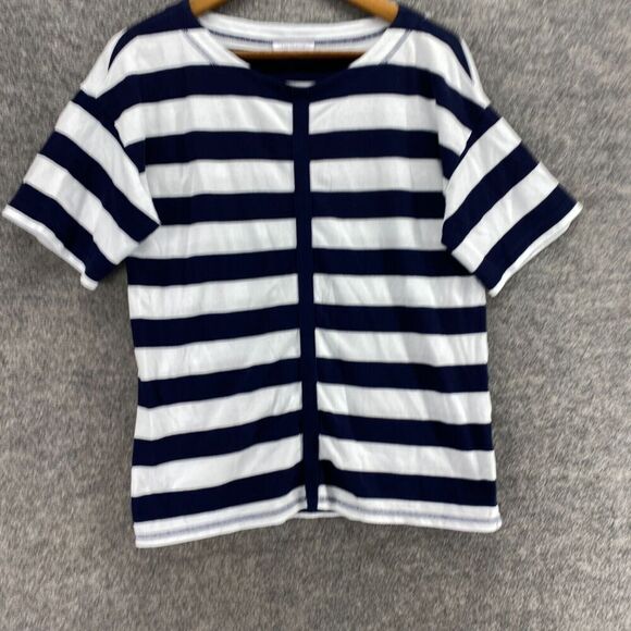 5/$45 Talbots T-Shirt Women M Medium White Striped V-Neck Short Sleeve Cotton - Picture 4 of 9